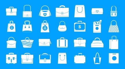 Handbag icon blue set vector