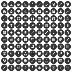 100 diagnostic icons set black circle