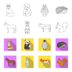 Horse, cow, cat, squirrel and other kinds of animals.Animals set collection icons in outline,flet style vector symbol stock illustration web. © pandavector