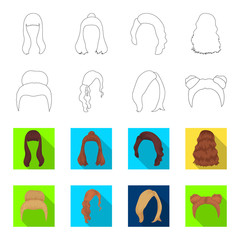 Blond with a bunch, red wavy and other types of hair. Back hair set collection icons in outline,flet style vector symbol stock illustration web. © pandavector