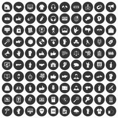 100 different gestures icons set black circle