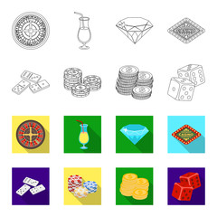 Domino bones, stack of chips, a pile of mont, playing blocks. Casino and gambling set collection icons in outline,flet style vector symbol stock illustration web. © pandavector