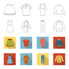 Dress with short sleeves, trousers, coats, raglan.Clothing set collection icons in outline,flet style vector symbol stock illustration web. © pandavector