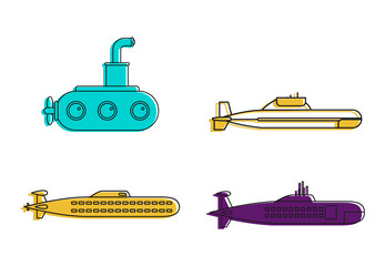Submarine icon set, color outline style