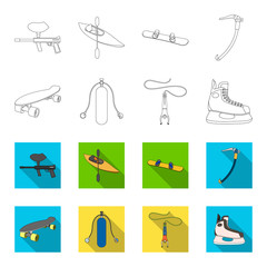 Skateboard, oxygen tank for diving, jumping, hockey skate.Extreme sport set collection icons in outline,flet style vector symbol stock illustration web. © pandavector