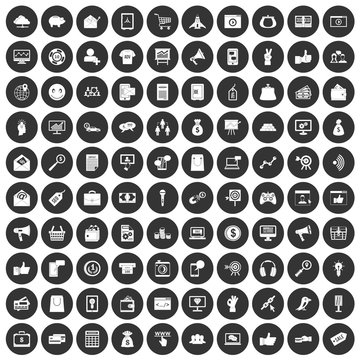 100 digital marketing icons set black circle