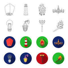 LED light, street lamp, match.Light source set collection icons in outline,flet style vector symbol stock illustration web. © pandavector