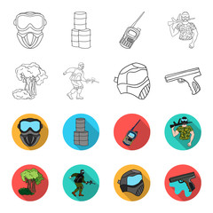 Mask, gun, paint, inventory .Paintball set collection icons in outline,flet style vector symbol stock illustration web. © pandavector