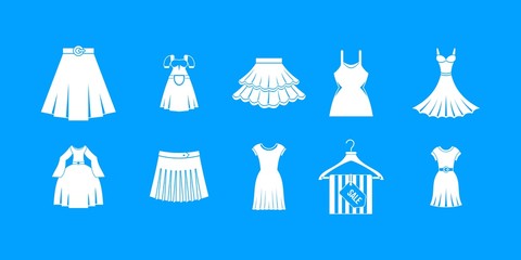 Dress skirt icon blue set vector