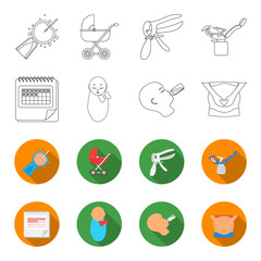 Calendar, newborn, stomach massage, artificial feeding. Pregnancy set collection icons in outline,flet style vector symbol stock illustration web. © pandavector