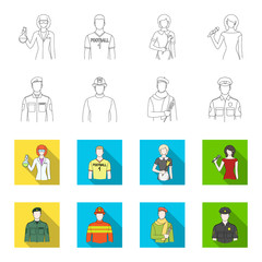 Military, fireman, artist, policeman.Profession set collection icons in outline,flet style vector symbol stock illustration web. © pandavector