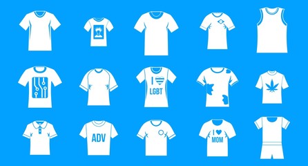 Tshirt icon blue set vector