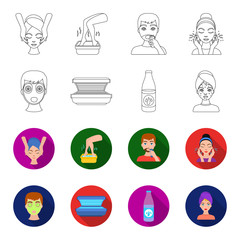 Face mask, solarium, bottle ts lasenom, pimples on face. Skin Care set collection icons in outline,flet style vector symbol stock illustration web. © pandavector