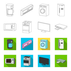 Home appliances and equipment outline,flet icons in set collection for design.Modern household appliances vector symbol stock web illustration. © pandavector