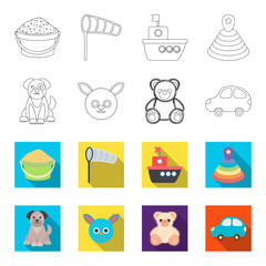 Children toy outline,flet icons in set collection for design. Game and bauble vector symbol stock web illustration. © pandavector