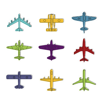 Airplane icon set, color outline style