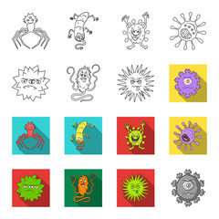 Different types of microbes and viruses. Viruses and bacteria set collection icons in outline,flet style vector symbol stock illustration web. © pandavector