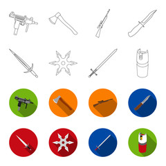 Sword, two-handed sword, gas balloon, shuriken. Weapons set collection icons in outline,flet style vector symbol stock illustration web. © pandavector