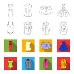 Women Clothing outline,flet icons in set collection for design.Clothing Varieties and Accessories vector symbol stock web illustration. © pandavector