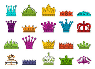 Crown icon set, color outline style