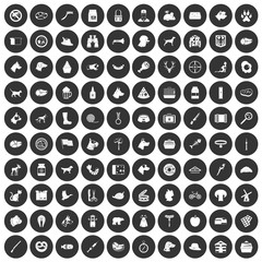 100 dog icons set black circle