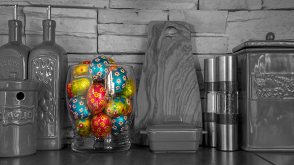 Colorful Italian kitchen counter Easter eggs