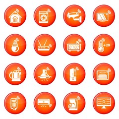 Smart home icons set red vector