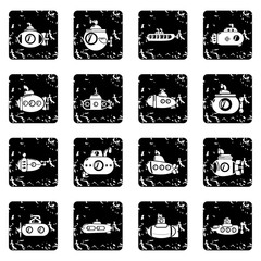 Submarine icons set grunge vector