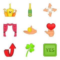 Quality guarantee icons set, cartoon style