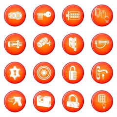 Lock door types icons set red vector