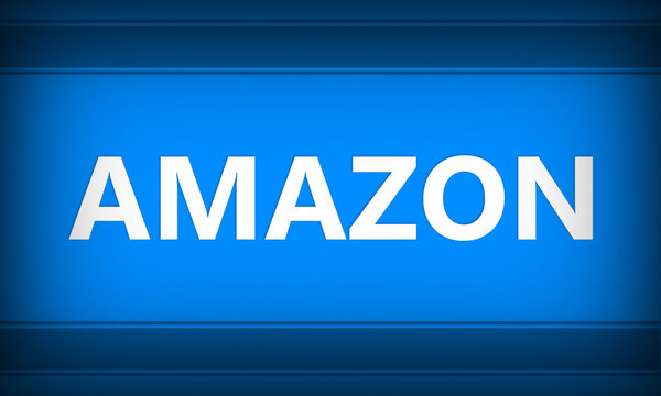 The word Amazon - White isolated text on blue background. Royalty free stock image.