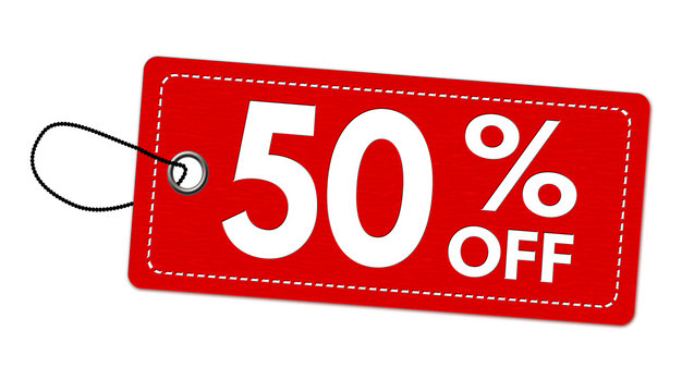 Special offer 50% off label or price tag