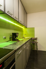 Kitchen interior with hgreen lightening
