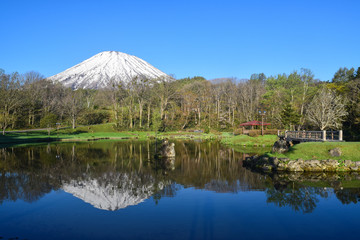水面に映る羊蹄山