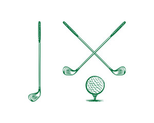 Crossed Stick Golf Ball Hand Drawn Sign Symbol Icon Logo Vector