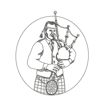 bagpiper playing bagpipes in circle clip art preview