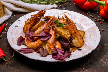 Tiger prawns on the grill