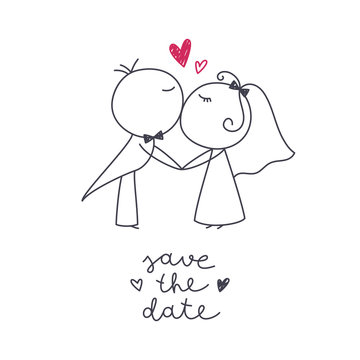 Illustration Of Wedding Couple With Wedding Dress Hand Drawing Illustration  Stock Illustration - Download Image Now - iStock