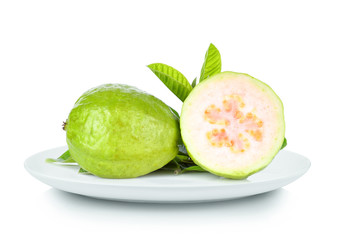 Guava fruit in plate isolated on a white background