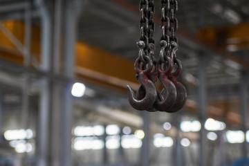 Crane hook for overhead crane in factory, close-up