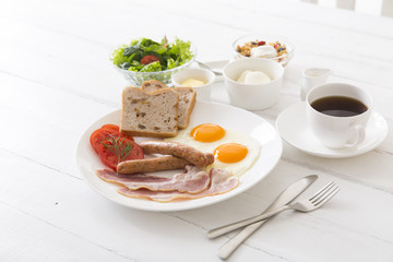 A table with breakfast for one person