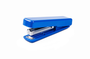 Blue stapler isolated on white background.