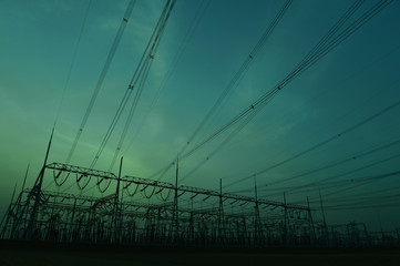 The power supply facilities of contour in the evening