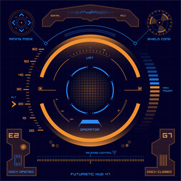 Set of futuristic user interface elements for dashboard or control panel HUD