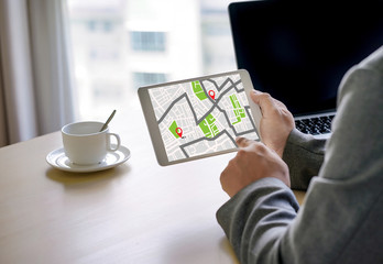 GPS Map to Route Destination network connection Location Street Map with GPS Icons  Navigation