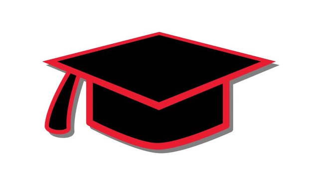 mortarboard hat education icon symbol red in out animation