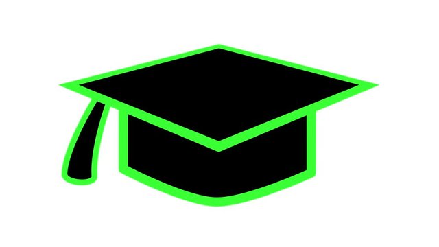 mortarboard hat education icon symbol green in out animation