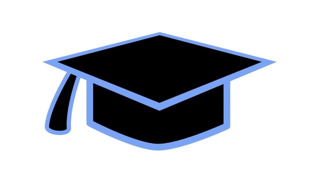 mortarboard hat education icon symbol blue in out animation