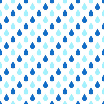 Vector seamless pattern with blue rain drops on a white background.