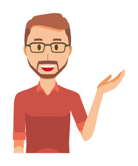 A bearded man wearing eyeglasses is informed